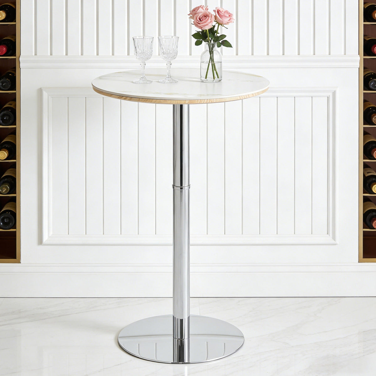 Circular Bar Table - White / Silver