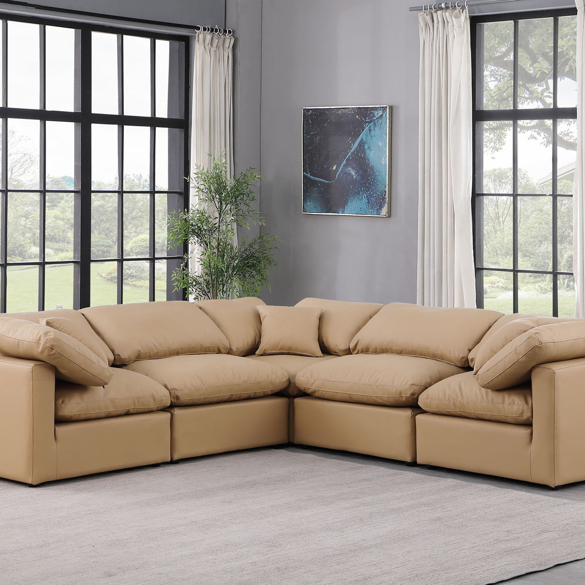 Indulge - Faux Leather 5 Piece Modular Corner Sectional - Tan