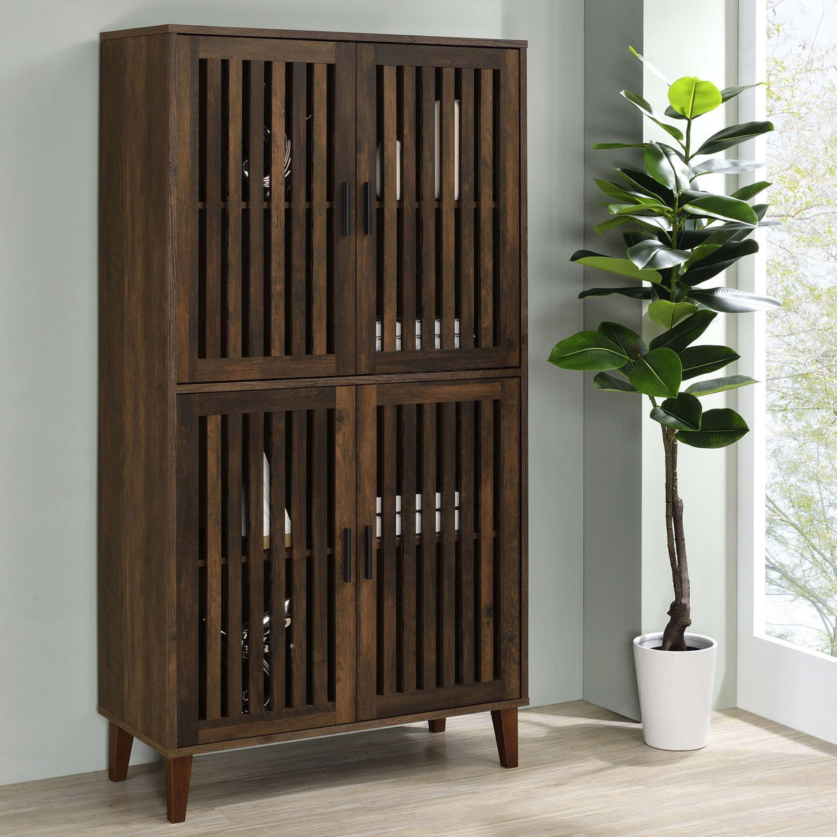 Elouise 4-door Engineered Wood Tall Accent Cabinet Dark Pine