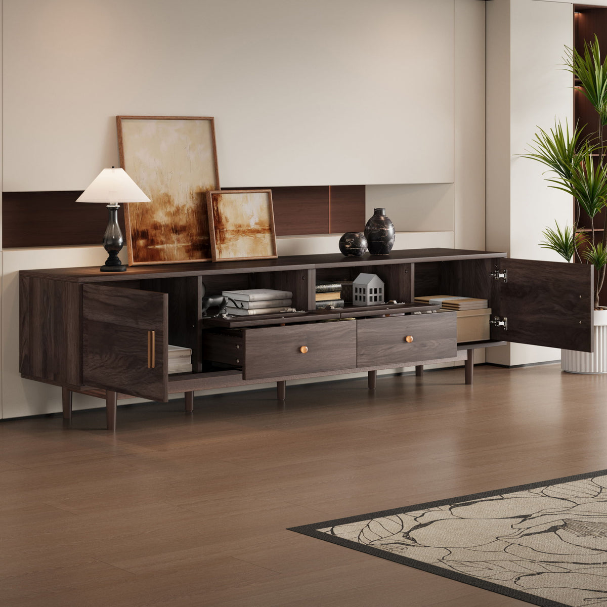 TV Stand With Drawers, Accent Entertainment Center For Living Room - Dark Brown