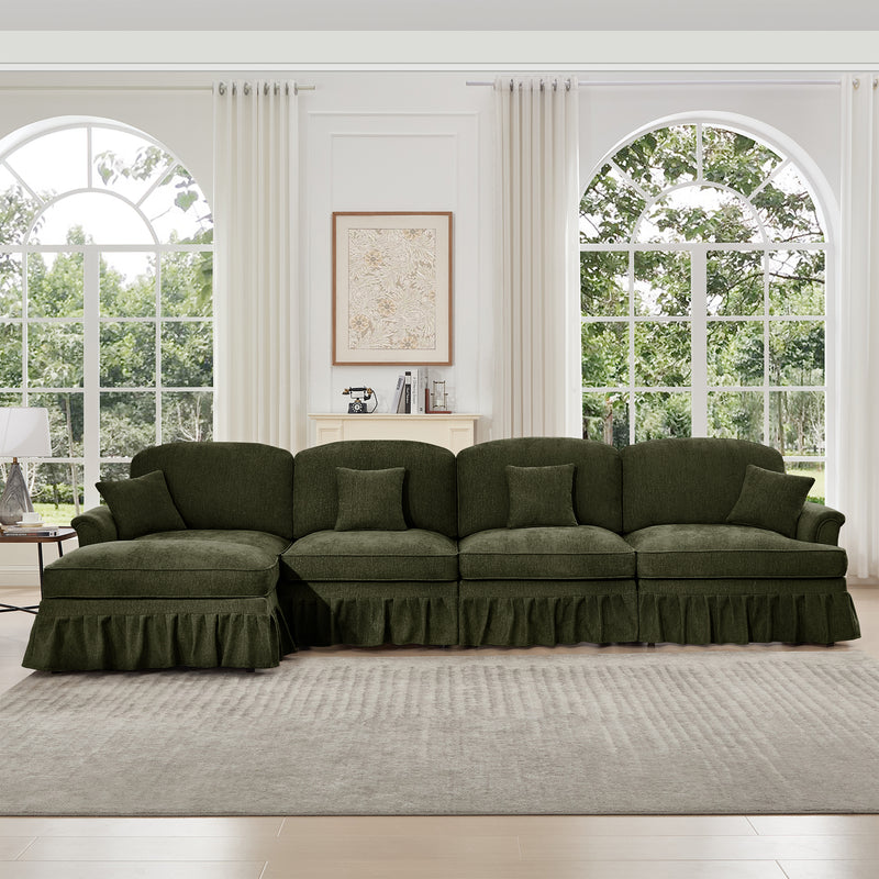 Modular L-Shaped Chenille Sectional Sofa - Green Chenille