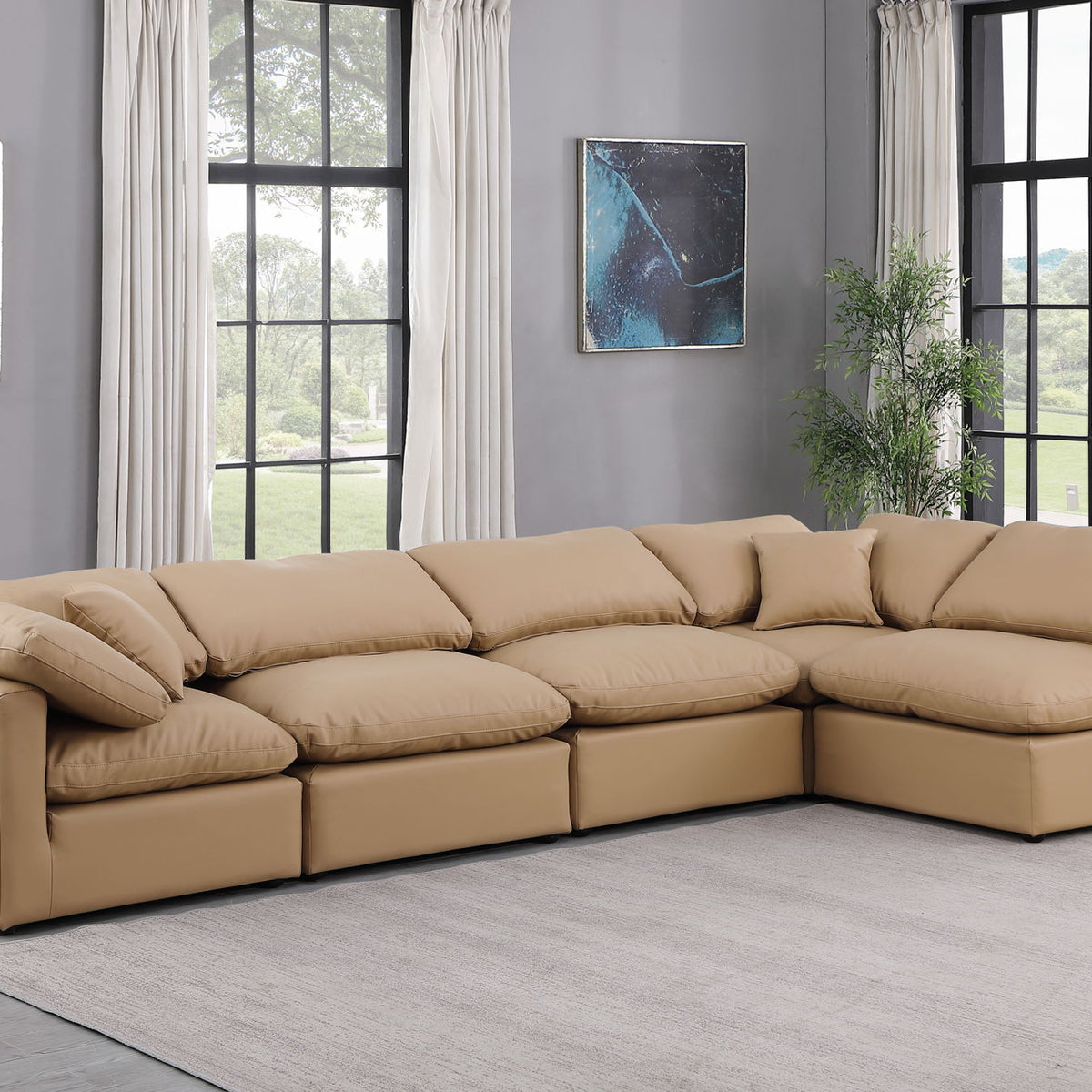 Indulge - Faux Leather 5 Piece Modular Sectional - Tan
