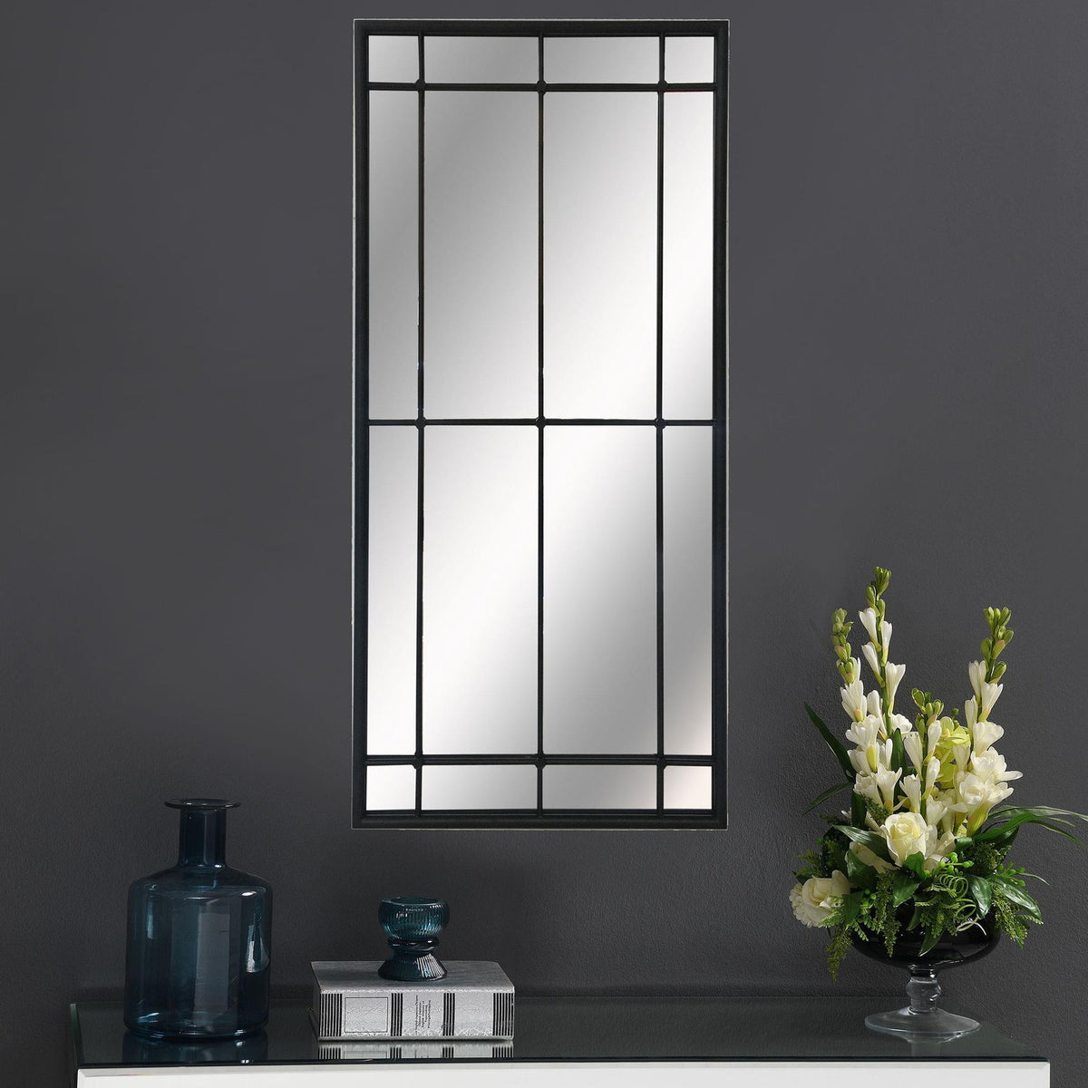 Annetta 24 x 52 Inch Window Pane Wall Mirror Black