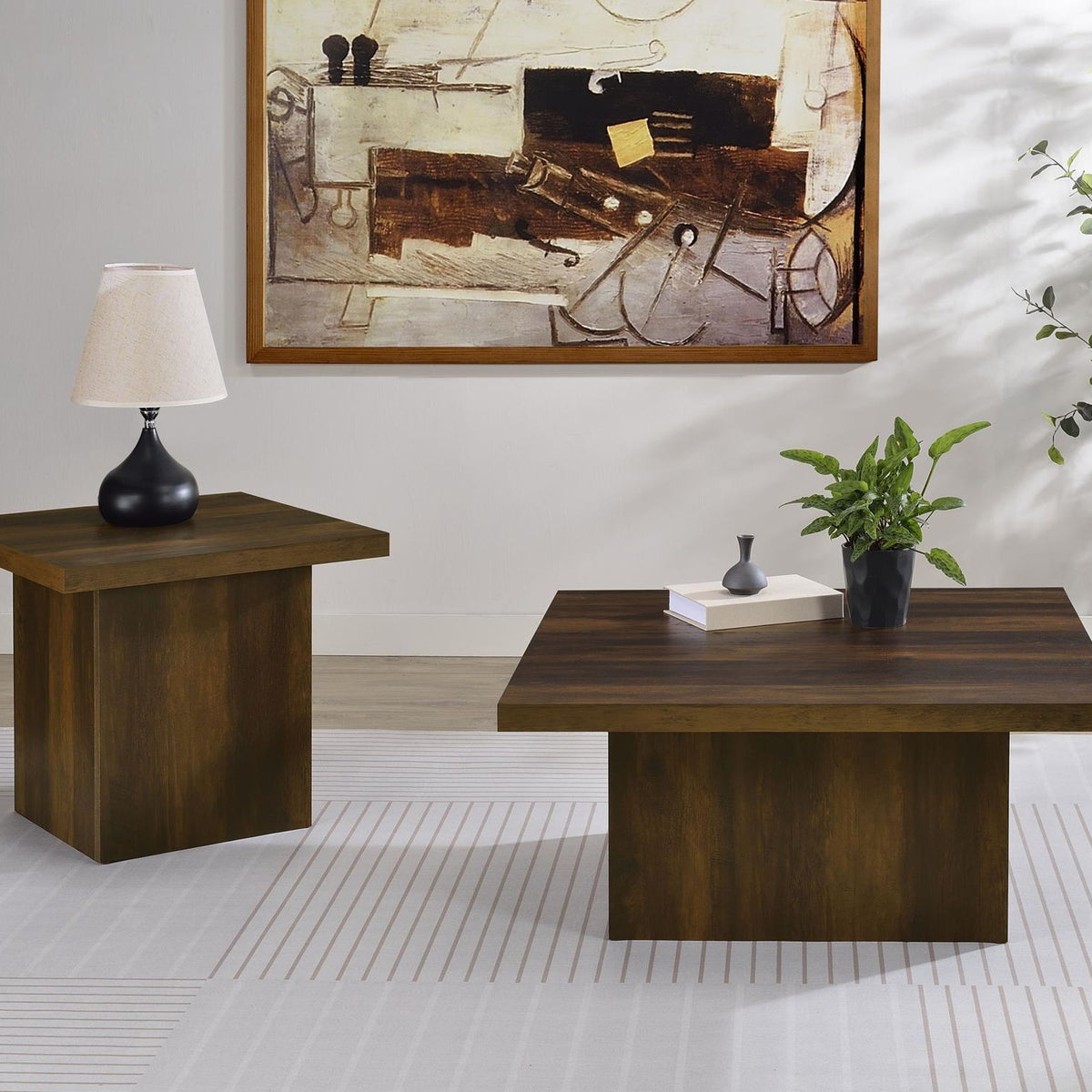 Devar 2-piece Square Coffee and End Table Set Dark Pine