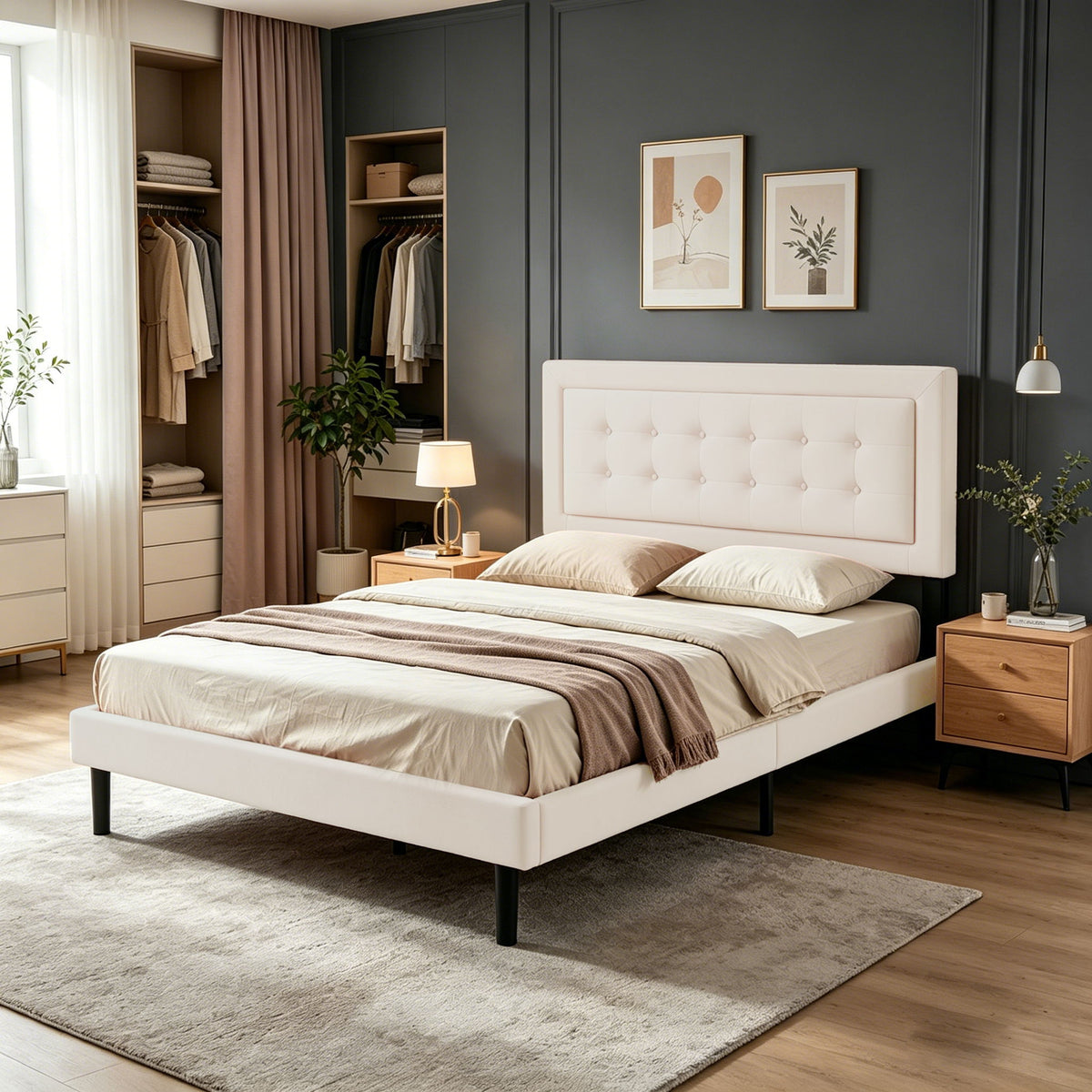 Upholstered Platform Bed With Slats