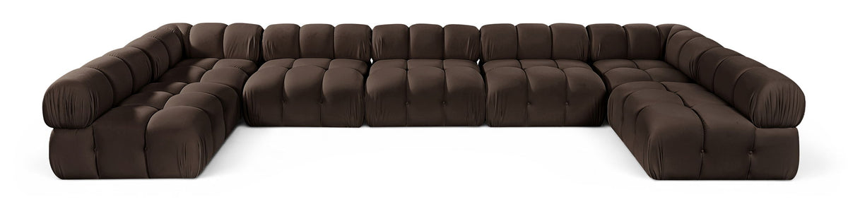 Dark brown U-shaped modular sectional sofa with cushioned seat and rounded armrests