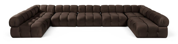 Dark brown U-shaped modular sectional sofa with cushioned seat and rounded armrests