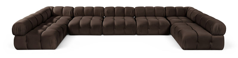 Dark brown U-shaped modular sectional sofa with cushioned seat and rounded armrests