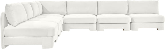 White velvet performance sectional sofa with armless chaise and tufted back cushions