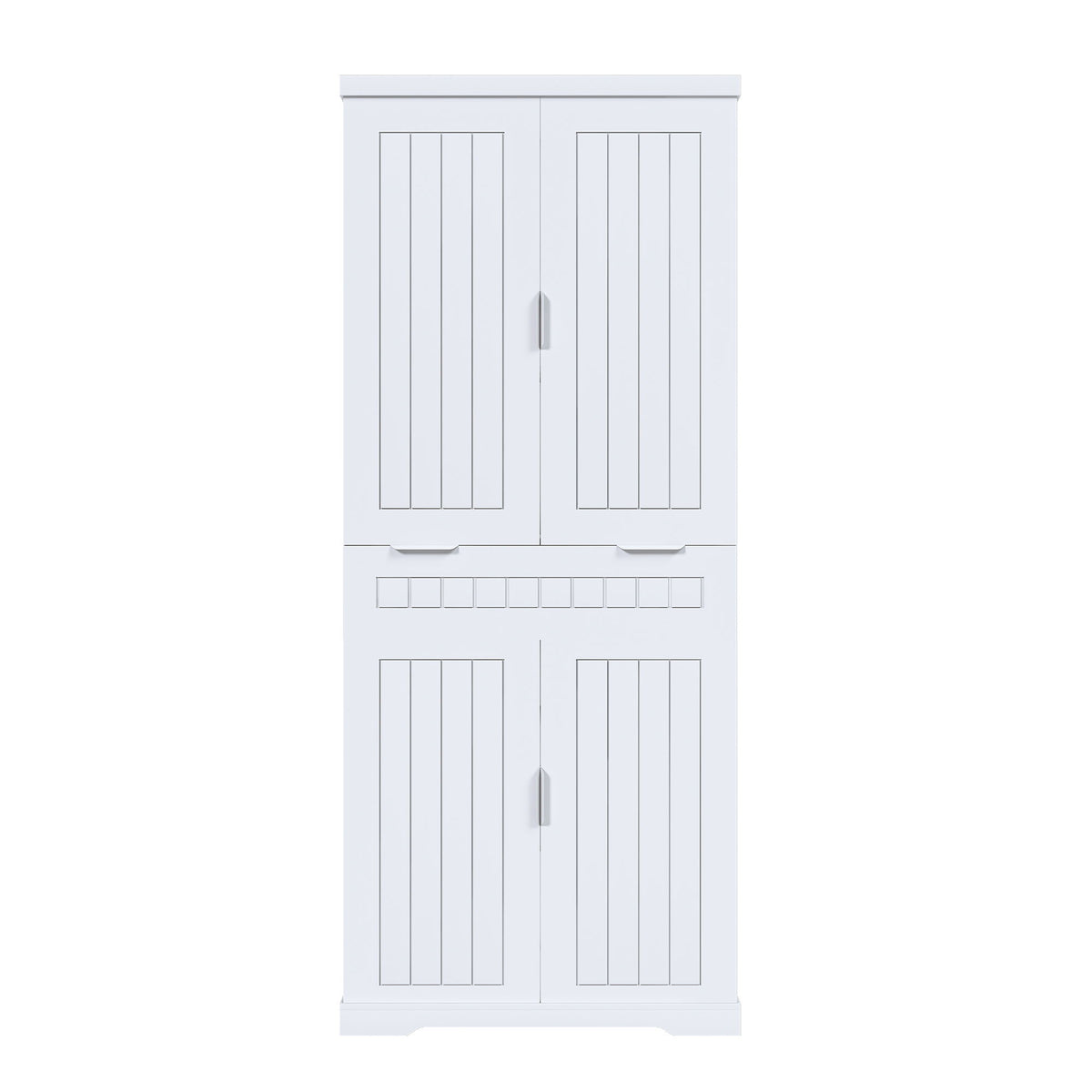 Farmhouse Style Pantry Cabinet With Drawer 2 Cabinets & 6 Door Shelves Adjustable Shelves Freestanding Cupboard - White
