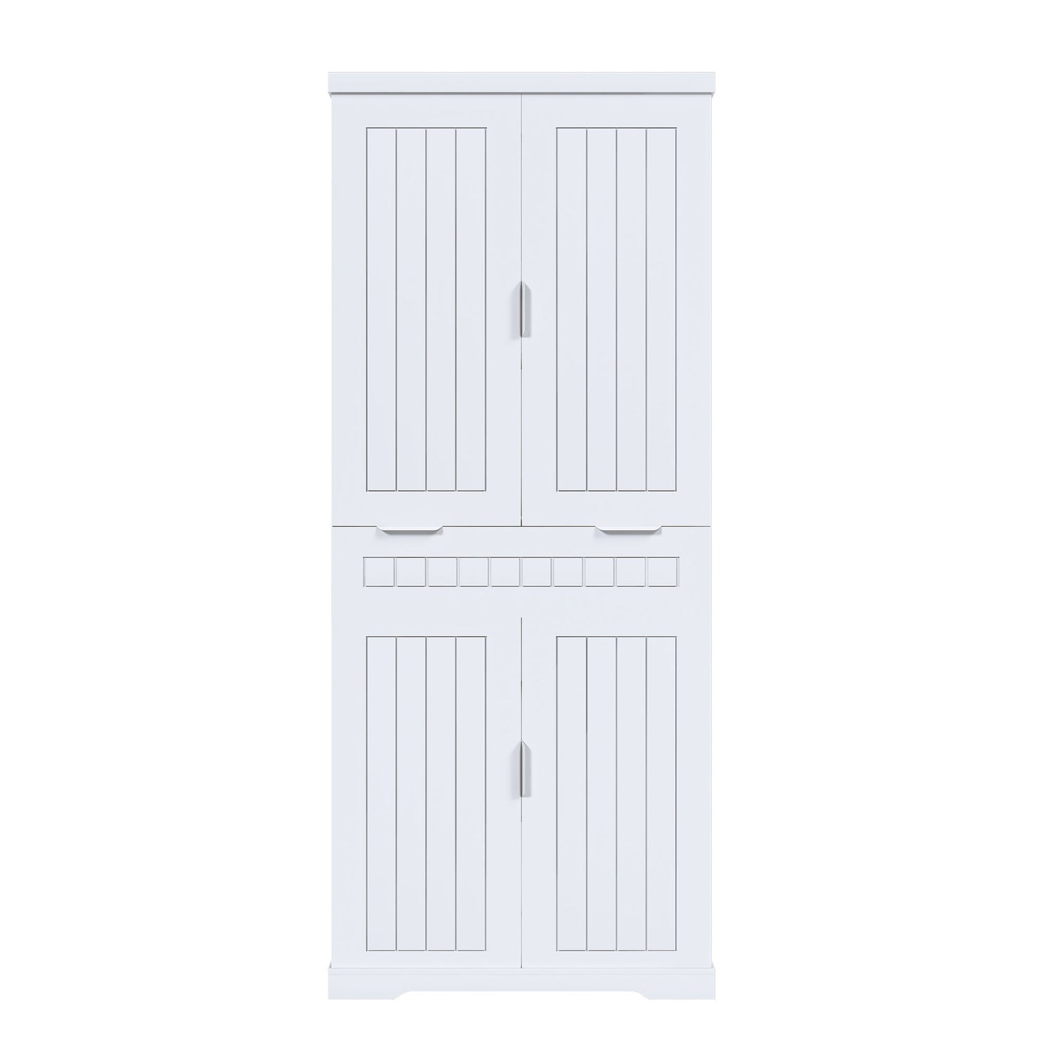 Farmhouse Style Pantry Cabinet With Drawer 2 Cabinets & 6 Door Shelves Adjustable Shelves Freestanding Cupboard - White