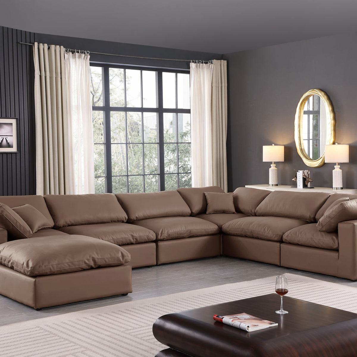 Comfy - 7 Piece Faux Leather Modular Sectional With Chaise