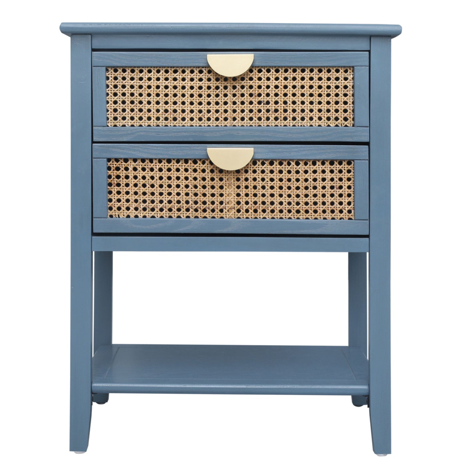 2 Drawer Side Table, Natural Rattan