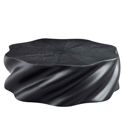 Black petal-shaped coffee table with curved, sculpted top