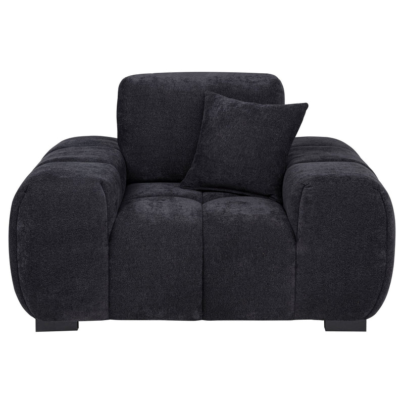 Dark gray track arm accent chair with tall back pad and two seat cushions