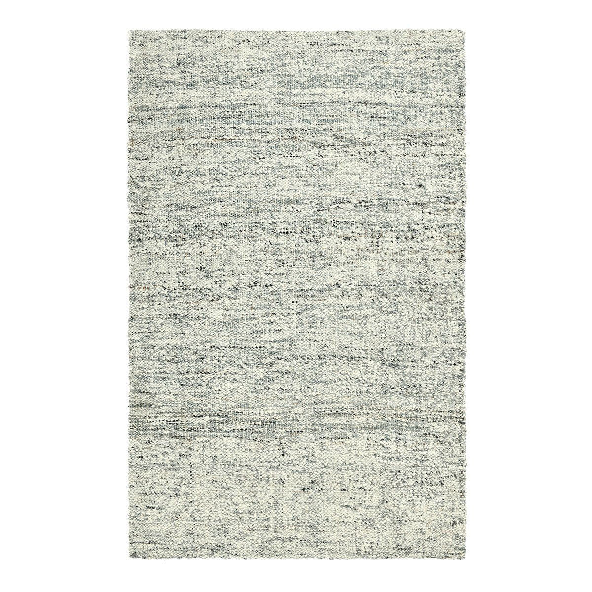 Flatweave area rug in light gray with speckled texture and horizontal stripe detail