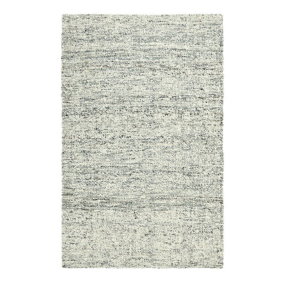 Flatweave area rug in light gray with speckled texture and horizontal stripe detail