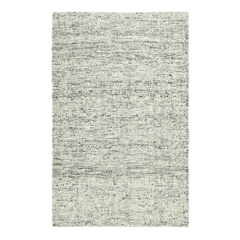 Flatweave area rug in light gray with speckled texture and horizontal stripe detail