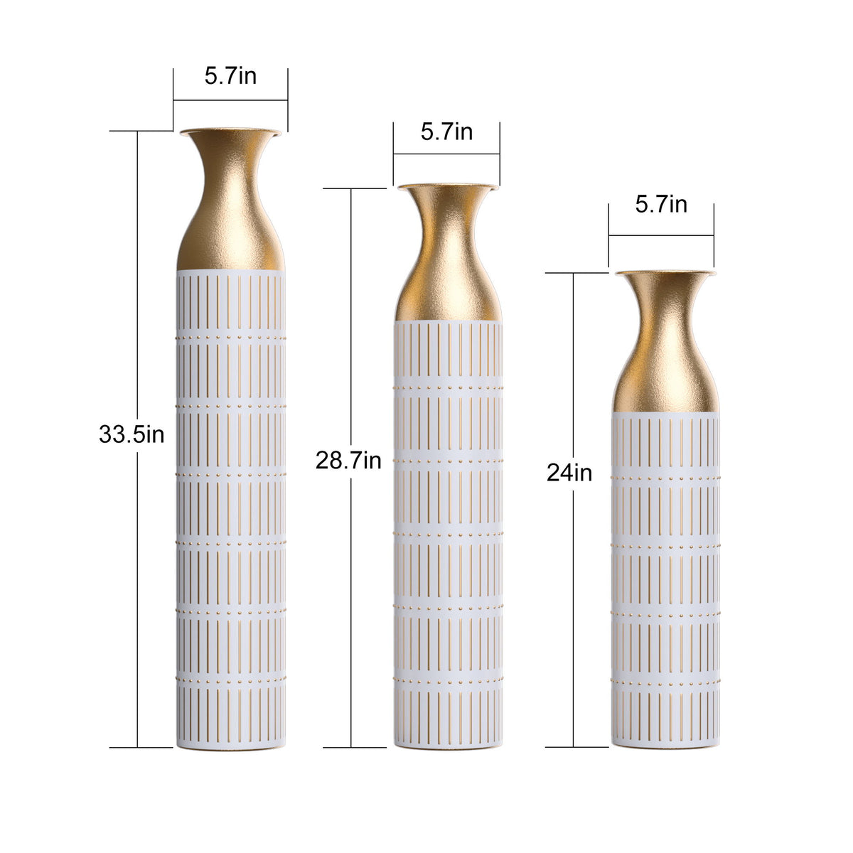 Floor Metal Vases Decorated White Metal Vases (Set of 3) Gorgeous Home Decoration Large Glazed Metal Vases - White