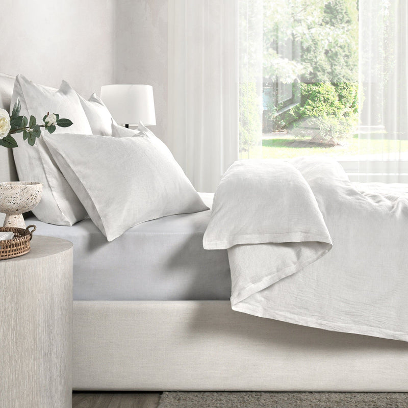 Set of linen-cashmere pillow shams in light sage green, textured solid fabric