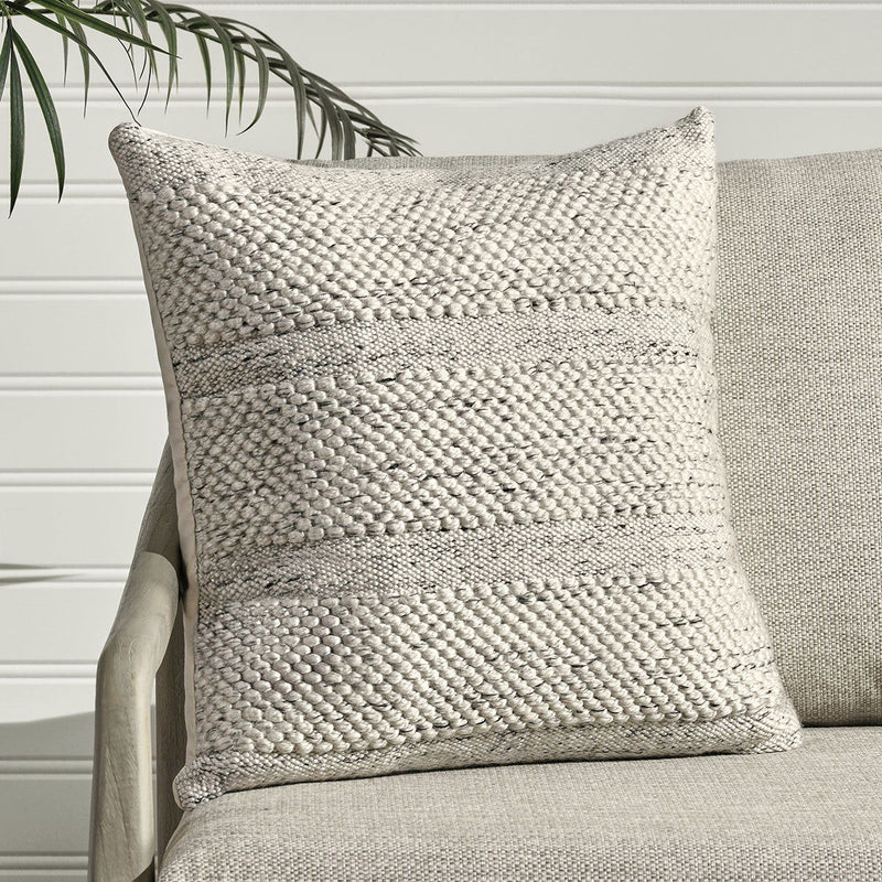 Ford pillow, gray woven square throw with textured horizontal stripes