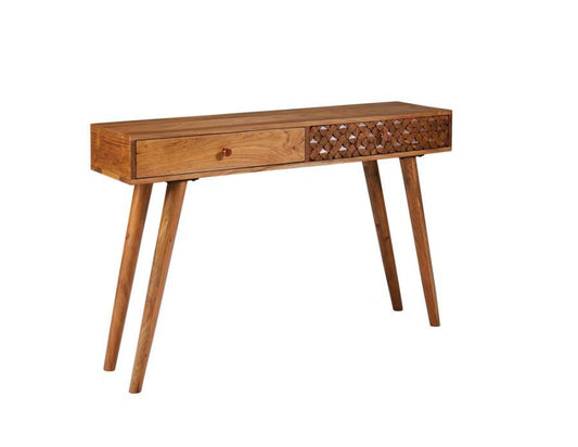 Lotus - 2-Drawer Wood Entryway Console Table - Natural Brown