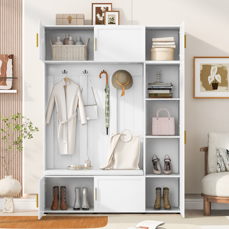 Hall Tree with Bench Open Shelving White