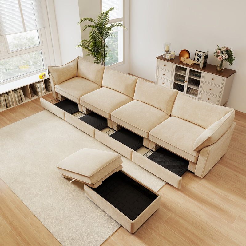 4-Seater Chenille Sofa - Wheat Chenille