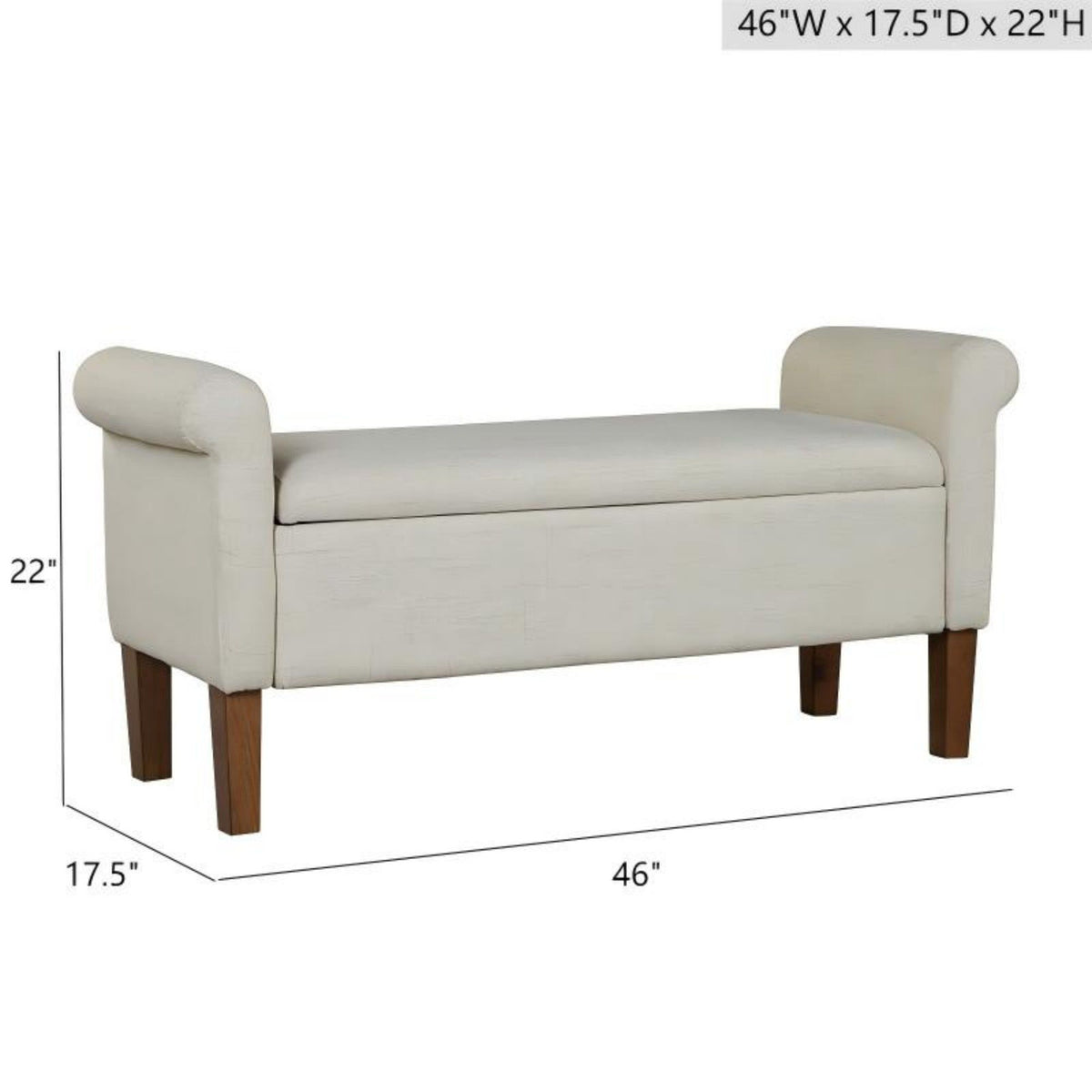 Upholstered Storage Bench With Rolled Armrests