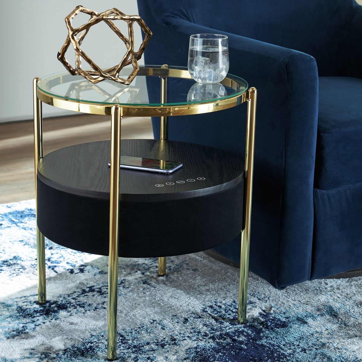 Nedman - Black / Gold Finish - Accent Table With Speaker