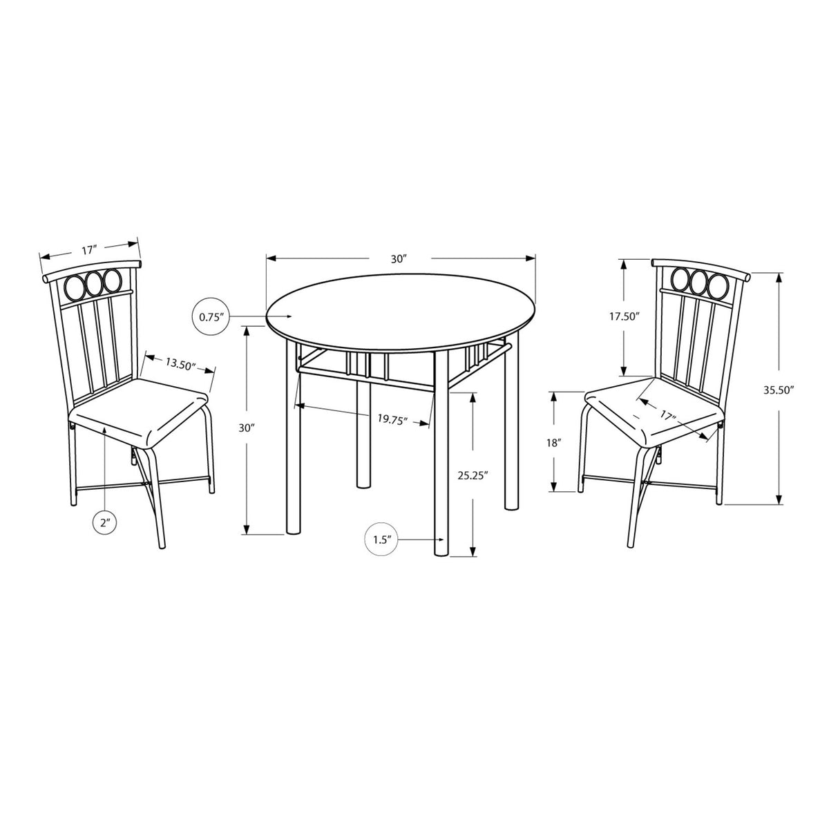 3 Pieces Dining Table Set, Small, Round, Contemporary & Modern