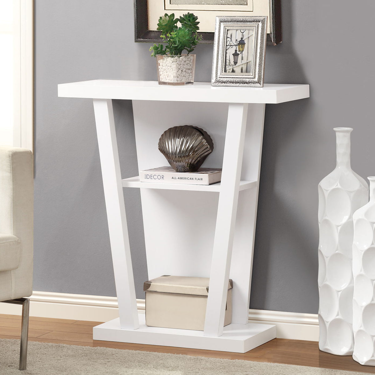 Console Accent Table Narrow For Living Room - White