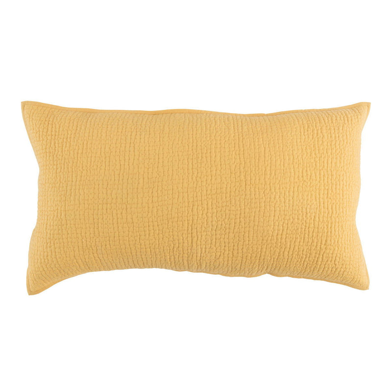 Sunflower yellow textured lumbar pillow cover with a subtle crinkle pattern.