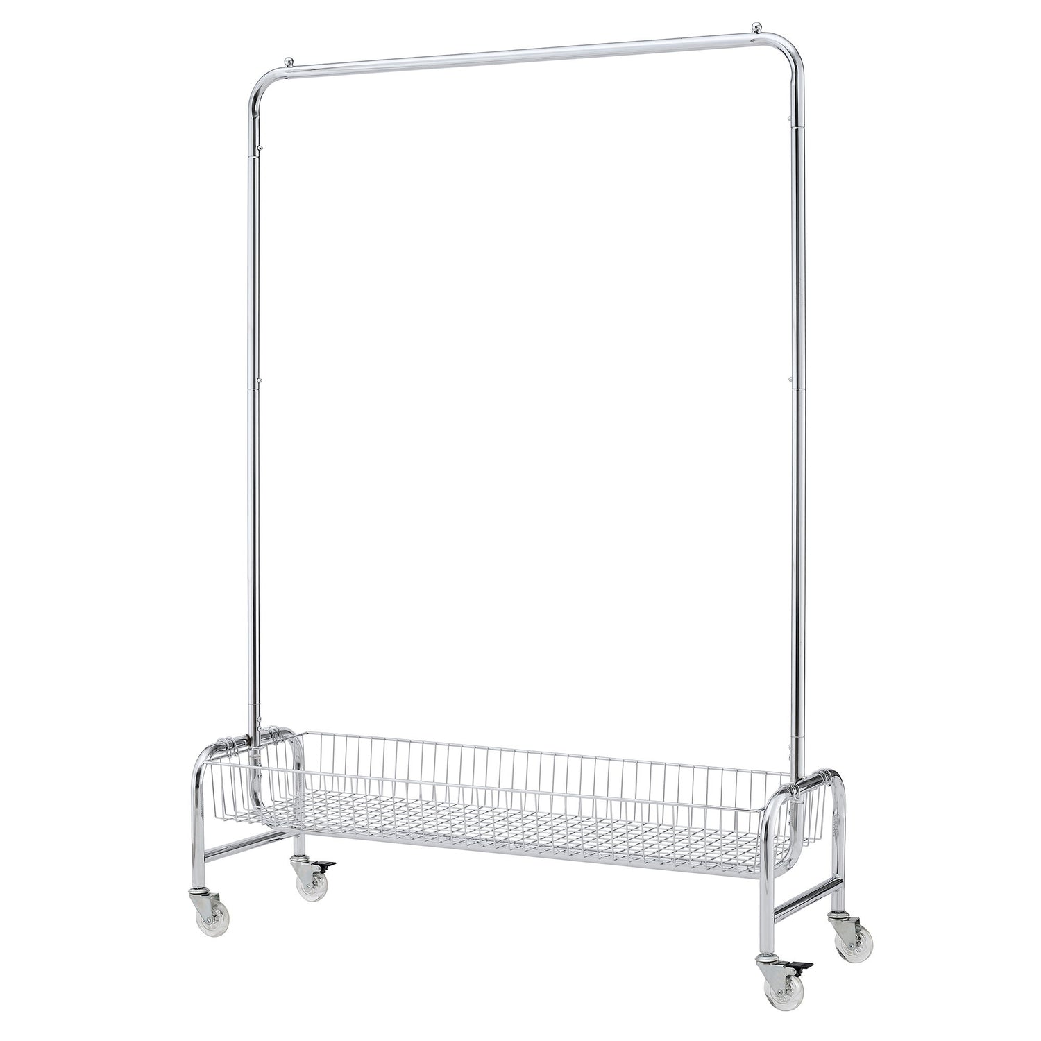 Heavy Duty Iron Garment Rack With Basket On Wheels - Silver