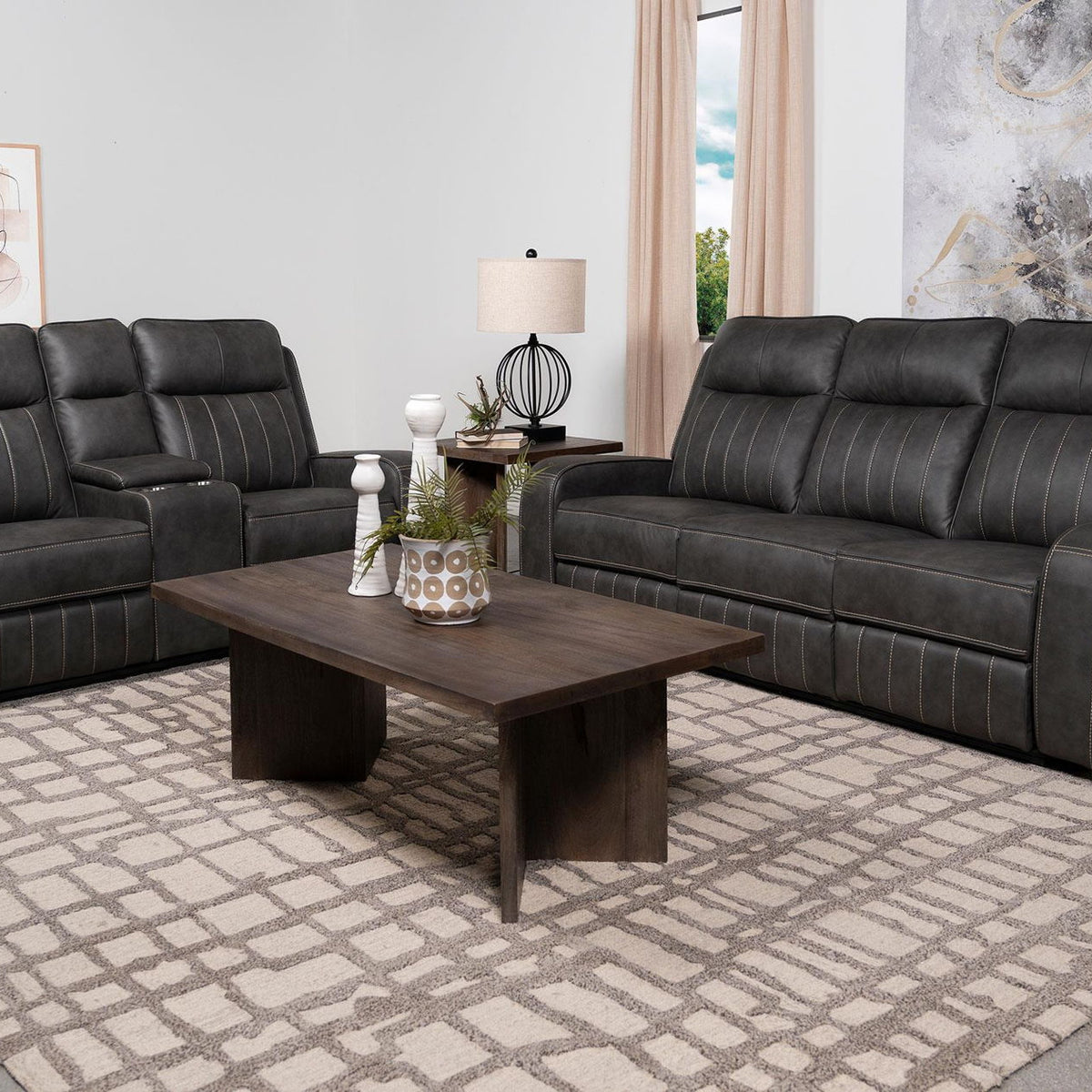 Raelynn 2-piece Upholstered Reclining Sofa Set Grey