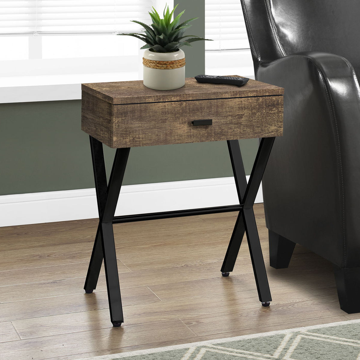 Accent Side X Table, Storage Drawer, Contemporary & Modern