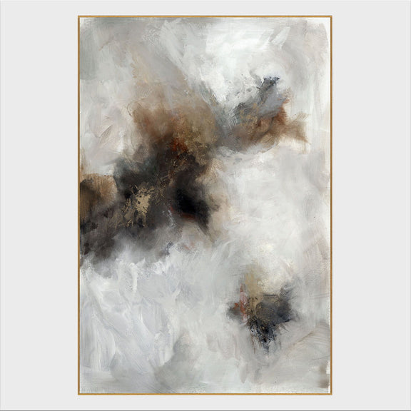 Smoky gray and black brushstroke abstract painting in silver frame