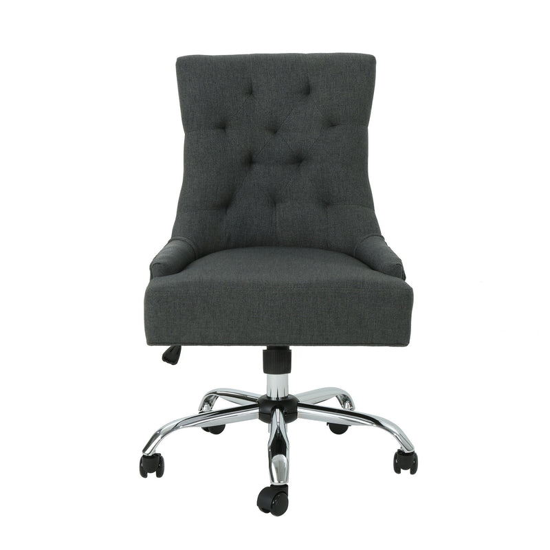 Glory Diamond Tufted Upholstered Office Chair With Rolling Casters And Sloped Arms - Dark Gray / Chrome