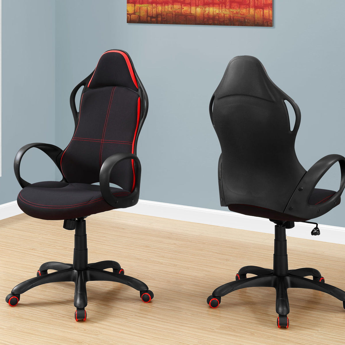 Office Chair, Gaming, Adjustable Height, Swivel, Ergonomic, Armrests, And Red, Contemporary & Modern - Black