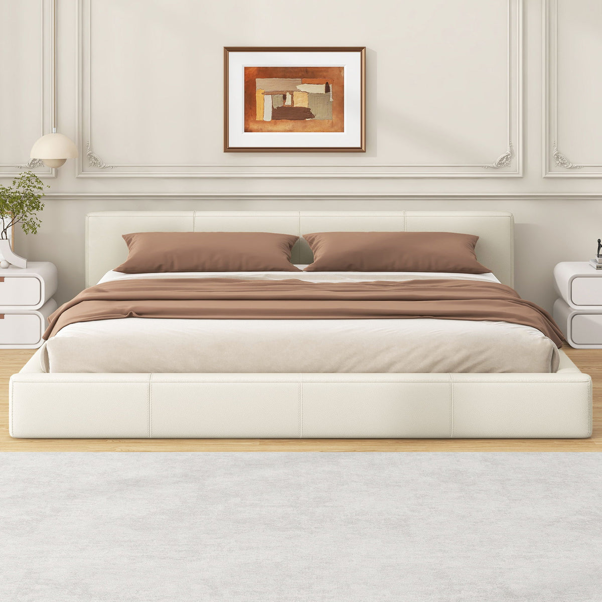 Stylish Upholstered Bed With Birch Wood Frame