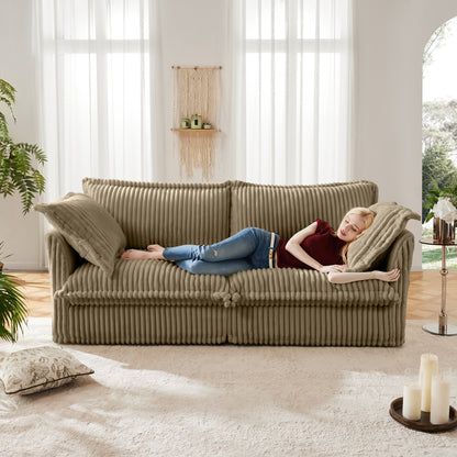 2-Seater Slipcovered Corduroy Sofa - Camel Corduroy
