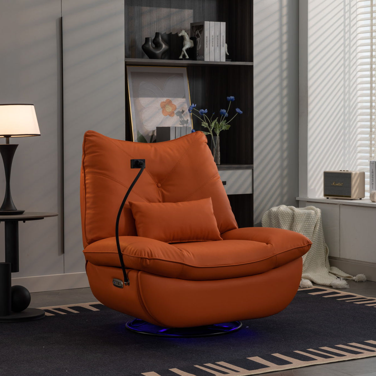 270 Swivel Glider Recliner Chair, Power Recliner Rocking Chair, USB Port Charge For Nursery Chair With Atmosphere Lamp For Living Room Bedroom Apartment