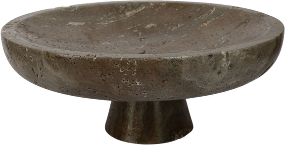 Marble bowl by Simpson, dark gray-brown speckled pedestal base