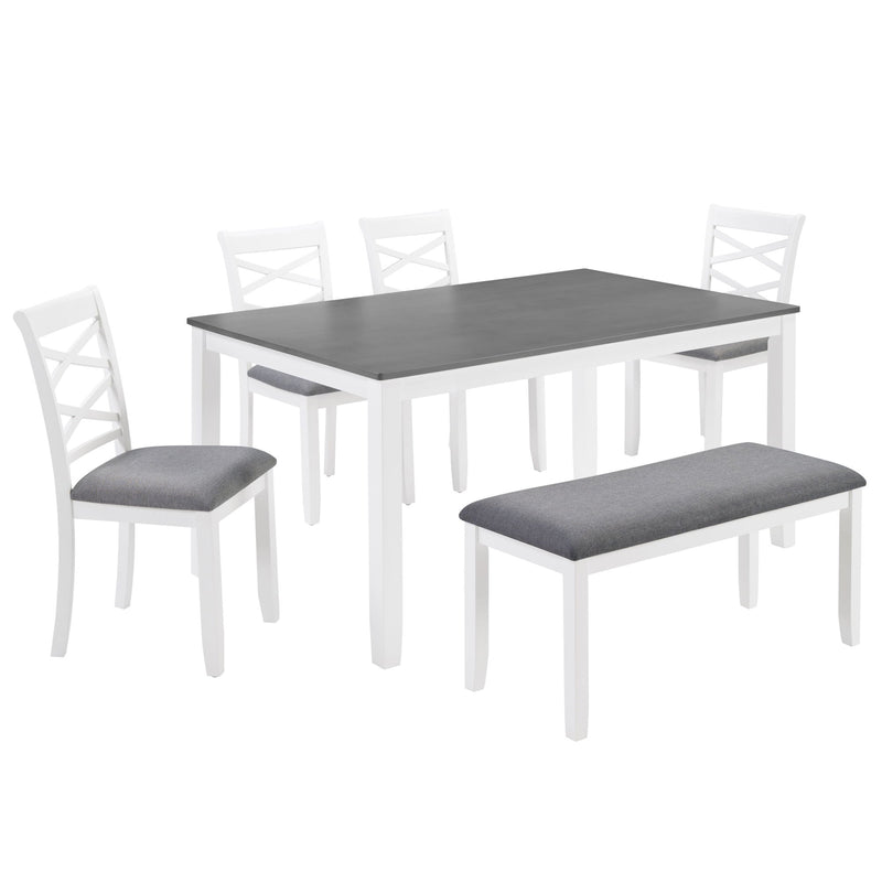 Elegant 6 Piece Dining Table Set With 4 Chairs And Bench