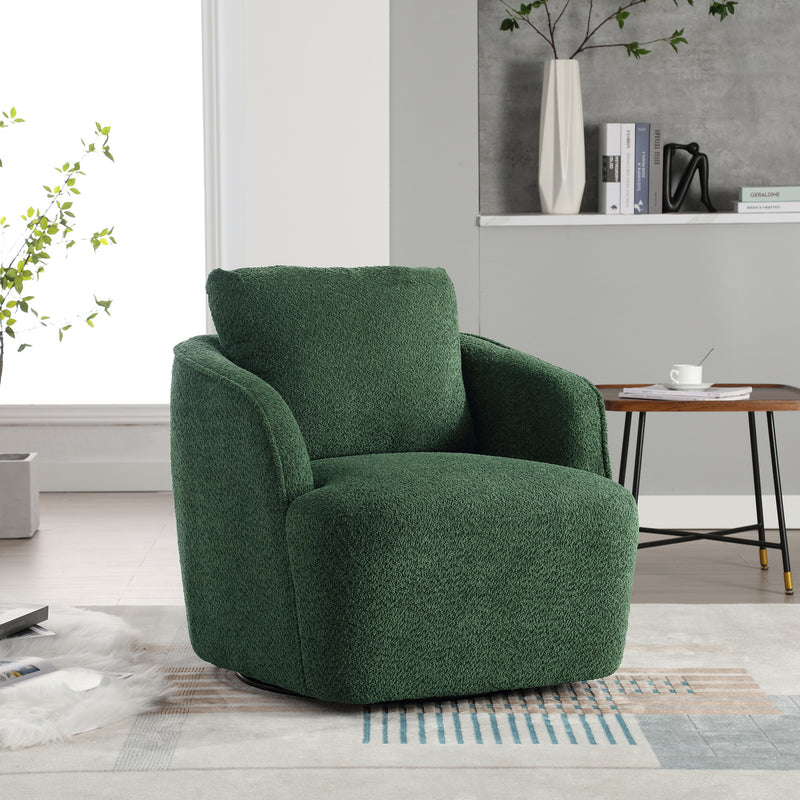 30.3'W Boucle Upholstered Swivel Accent Barrel Chair and Comfy Round Accent Single Sofa Chair, 360 Degree Club Bucket Chair, Lounge Armchair for Living Room Bedroom Nursery. Green