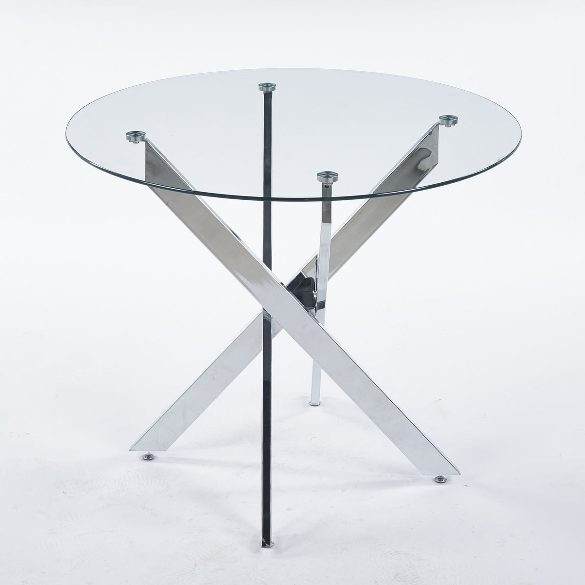 Dining Table With Cross Metal Leg And Tempered Glass, Modern Space Saving Kitchen Table For Living Room