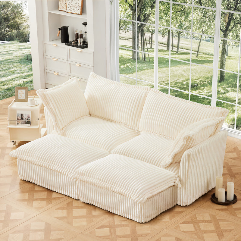 2-Seater Slipcovered Corduroy Sleeper Sofa - Cream Corduroy