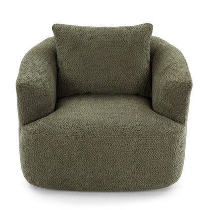 360° Swivel Barrel Sofa Chair With Throw Pillow, Chenille Upholstered Accent Chair