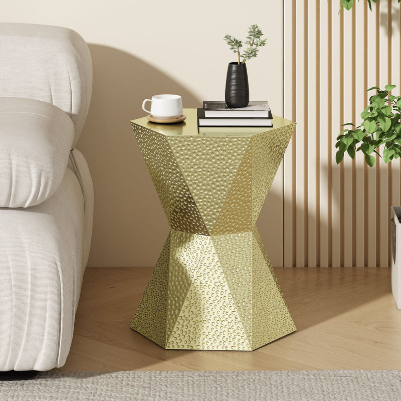 Modern Hexagon Side Table With Knockout Pit Texture - Gold