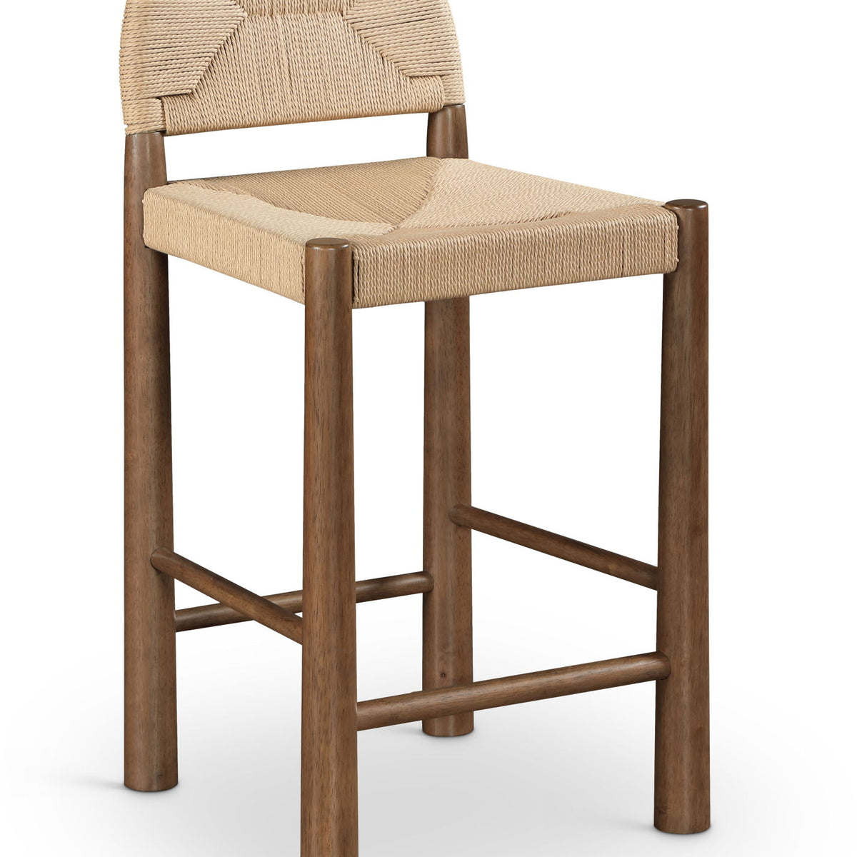 Bohemia - Woven Seagrass Cord And Solid Wood Counter Stool - Beige